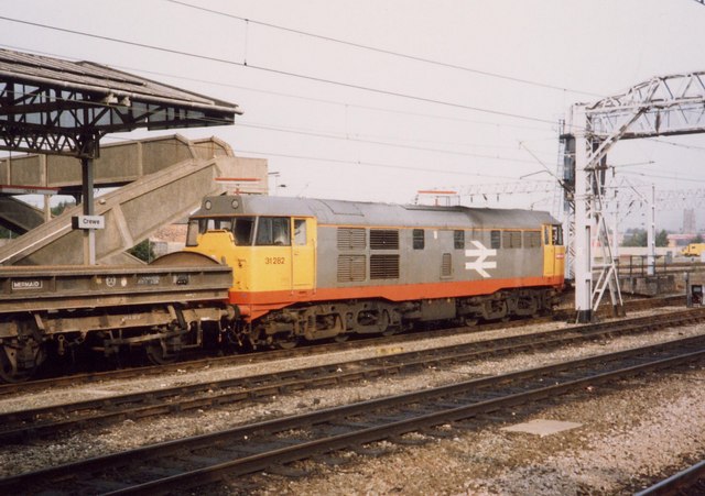 Class 31 on Permanent Way Train at Crewe, 1987