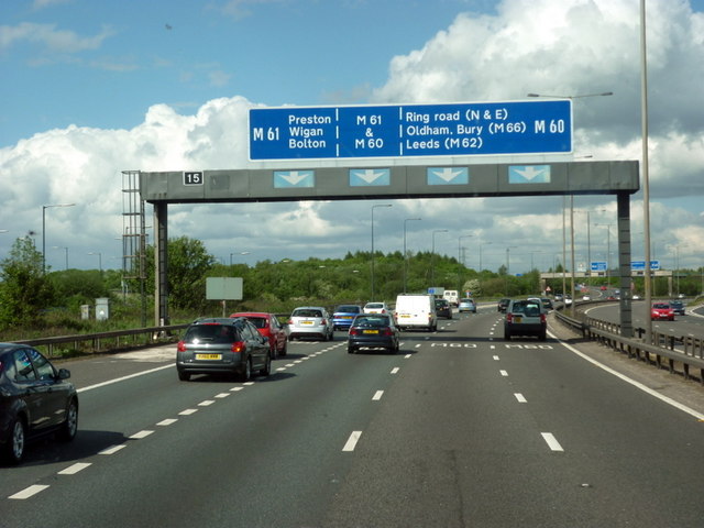 Approaching junction 15 on the M60... © Ian S :: Geograph Britain and ...