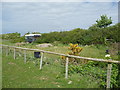 The rear half of a bus near Aberaeron