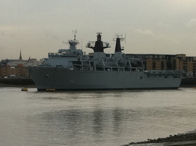 The Royal Navy's HMS Bulwark on the Thames