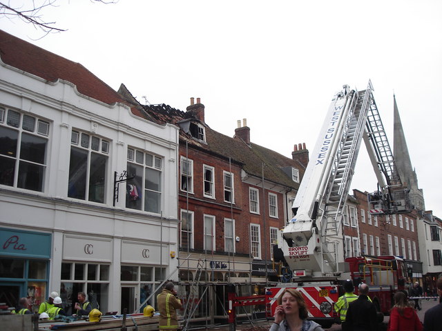 Chichester - aftermath of fire above "Fat Face"