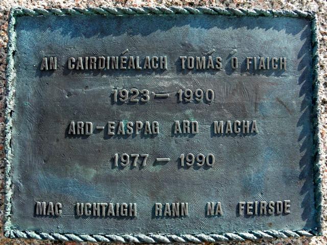 Inscribed plaque, Cardinal Tomás Ó Fiaich