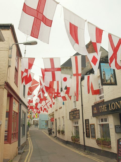 Flags in Lanadwell Street, Padstow