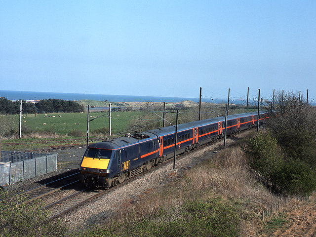 Train approaching Alnmouth station