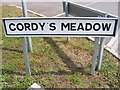 TM2168 : Cordy's Meadow sign by Geographer