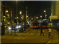 Sheffield: stationary trams on Commercial Street