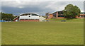 Pontypool campus buildings viewed across football pitch