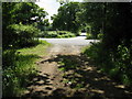 Road junction at the end of bridleway