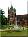 Church tower and war memorial