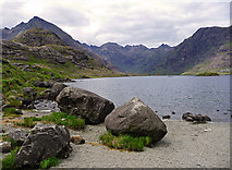 NG4919 : Boulders at the southern end of Loch Coruisk by John Allan