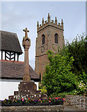 SO7993 : Cross and church tower at Claverley, Shropshire by Roger  D Kidd