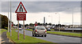 J3986 : "End of dual carriageway" sign, Trooperslane, Carrickfergus by Albert Bridge