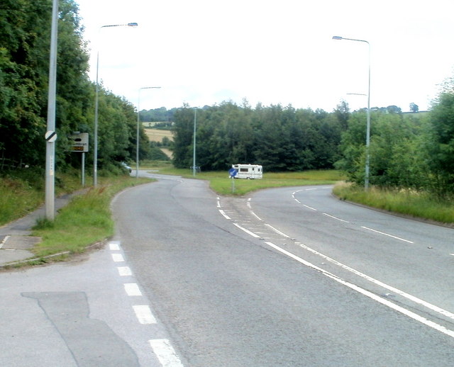Road from New Inn approaches A4042 roundabout, Llanvihangel Pontymoel