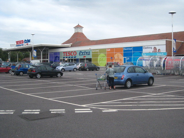 Car park at Tesco Extra at Sunbury Cross © Rod Allday cc-by-sa/2.0 ...