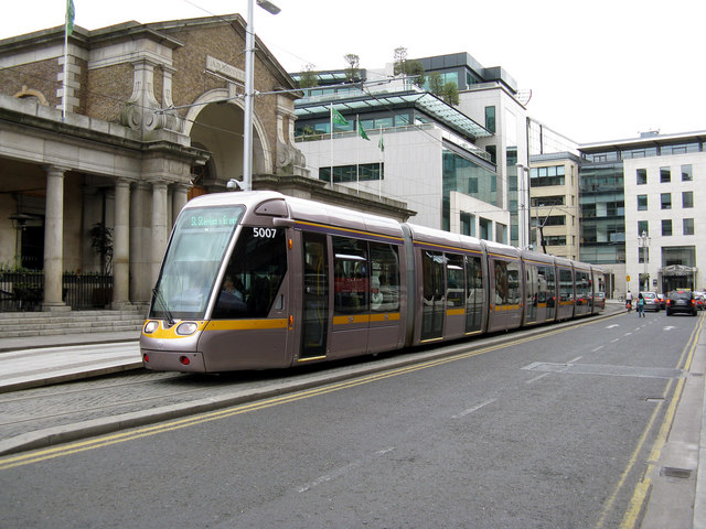 Dublin:  Tram outside Harcourt Street station