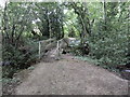 Footbridge on tree lined path to Wickham Farm