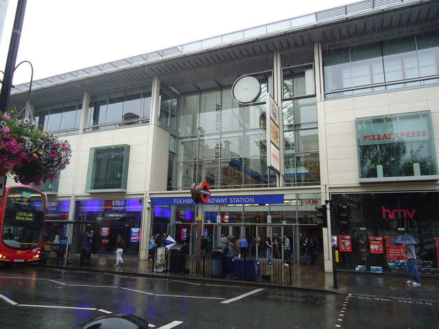 Entrance to Fulham Broadway underground station and shopping centre