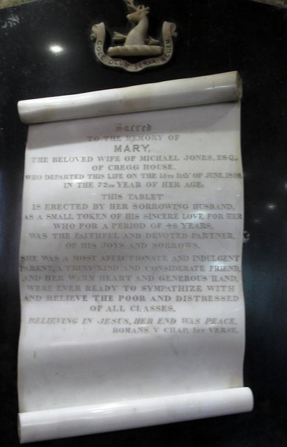 Memorial tablet to Mary Jones at Drumcliff Parish Church