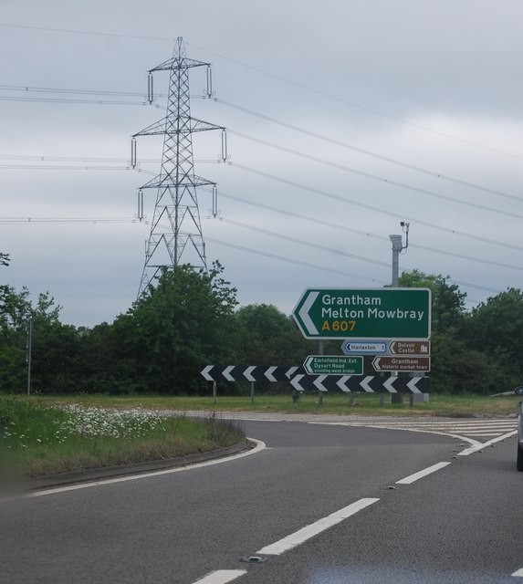 The A607 turn off to Grantham, A1