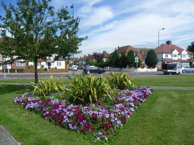 Flower bed on the roundabout at Elmers... © Marathon :: Geograph ...