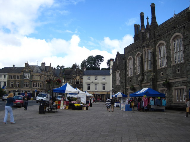 Market stalls outside Tavistock Town Hall