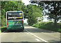 Rural bus on the A1067 (Fakenham Road) past Sparham