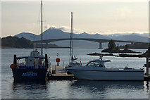 NG7627 : Boats at jetty in Kyle of Lochalsh (Caol Loch Aillse) by Mike Pennington
