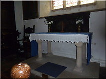 SU3737 : St Nicholas, Leckford: altar by Basher Eyre