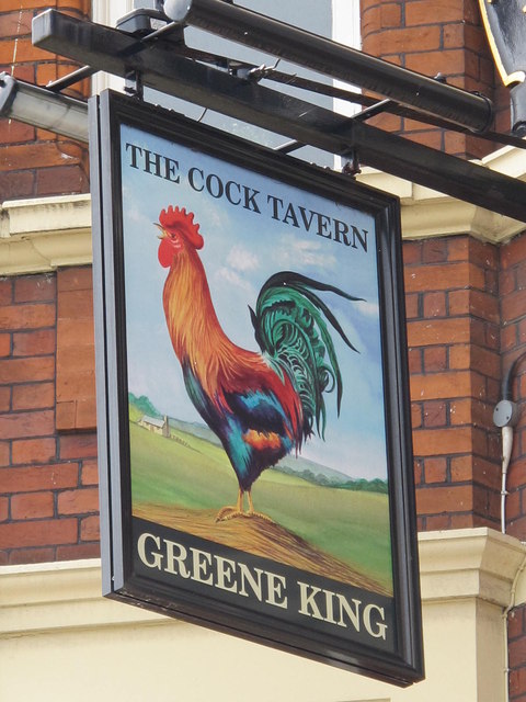 Sign for The Cock Tavern, Kilburn High Road, NW6