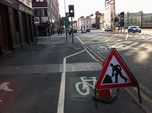 Segregated shared use path on Great Ancoats Street, Manchester