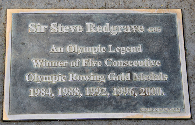 Plaque on statue of Sir Steve Redgrave, Marlow, Buckinghamshire