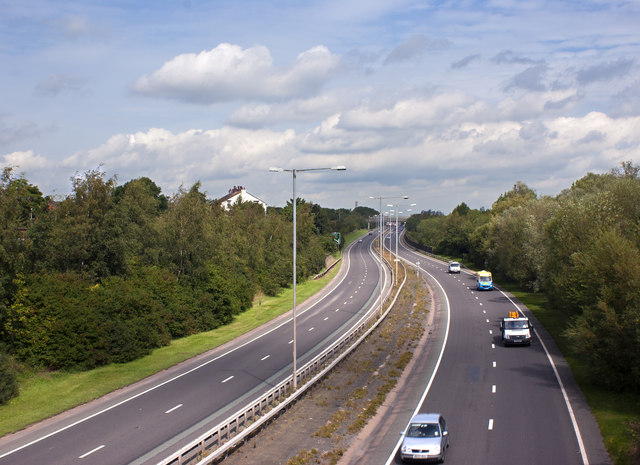 The A557 from the Bridge at Halton
