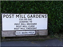 TM2250 : Post Mill Gardens, Grundisburgh name sign by Geographer