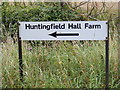 TM3475 : Huntingfield Hall Farm sign by Geographer