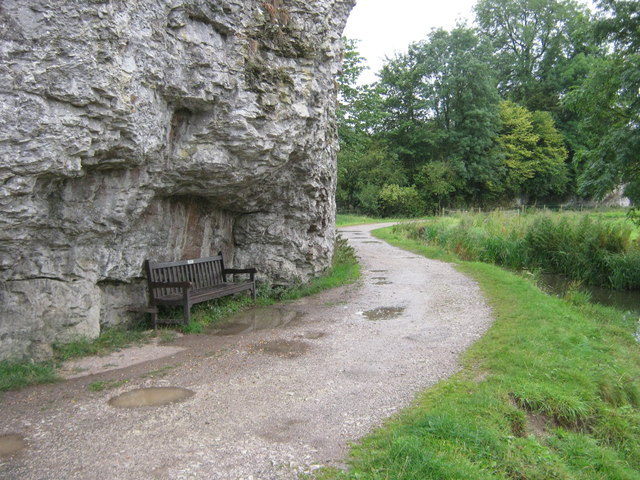 Seat under Limestone cliff in Bradford Dale