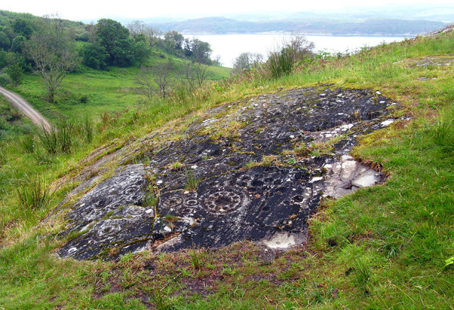 Cup-and-Ring marked rock surface at Ormaig