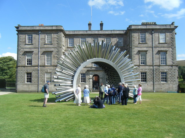 West lawn and Aeolus wind sculpture, Lyme Hall