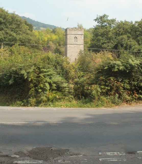 A glimpse of the church tower from Hereford Road, Llantilio Pertholey 