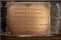 SS4728 : A plaque on the gate at the west entrance to the churchyard at Westleigh by Roger A Smith