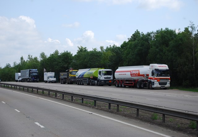 Lorries parked in a layby, A11
