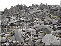 NY2406 : Rock outcrops below Bowfell summit by Peter S