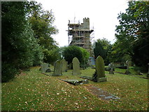 SP9626 : Scaffolding on the tower at St Nicholas, Hockliffe by Basher Eyre