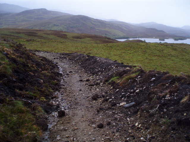 Now path on moorland above Loch Tarff