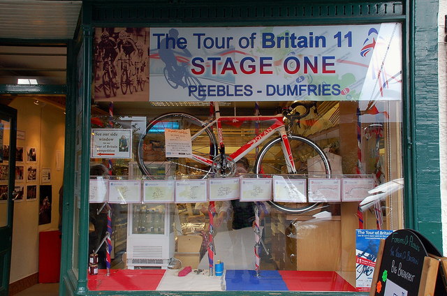 Window display, 2011 Tour of Britain Peebles