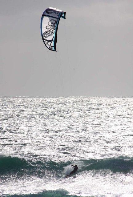 Kite surfer off Fistral Beach