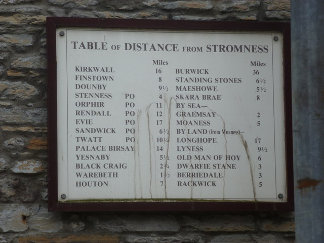 Stromness: distance chart to Orkney destinations