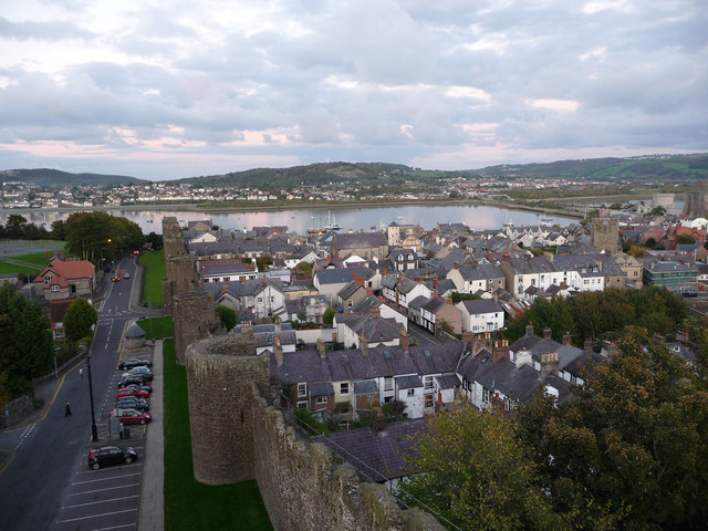 View along the line of the town walls from Tower 13, Conwy