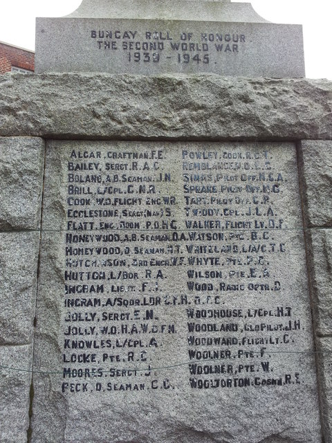 Bungay War Memorial Side 3 (WW2 names) © Helen Steed cc-by-sa/2.0 ...
