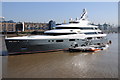 TQ3380 : Aviva Super Yacht moored on the Thames by Philip Halling