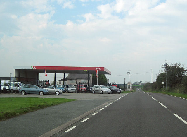 A5 passing Sida garage near Garnedd